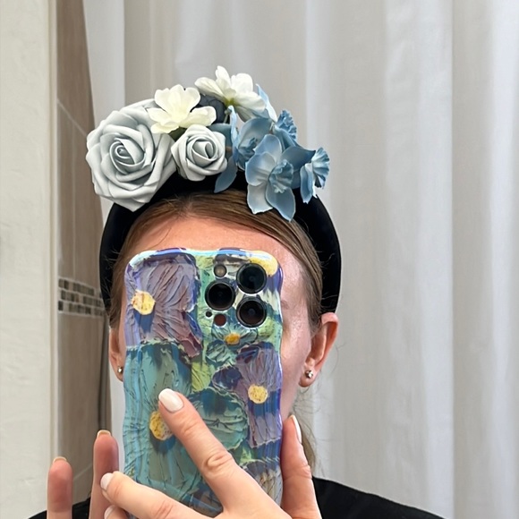 Derby, Tea Party, Wedding Guest flower headband, blue, white, black main image 5